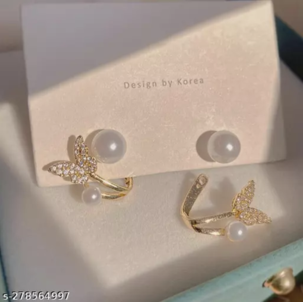  EREVER Cute Butterfly Korean Earrings Silver Needle Korean Stud Earring Ear Cuff Studs For Woman & Girls - Image 3